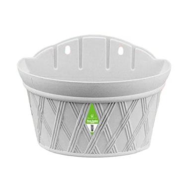 Imagem de VIXPET Vaso de plástico para pendurar na parede, meio redondo, para ambientes internos, externos, casa, jardim, varanda, trilhos, cercas, vasos suspensos, bege