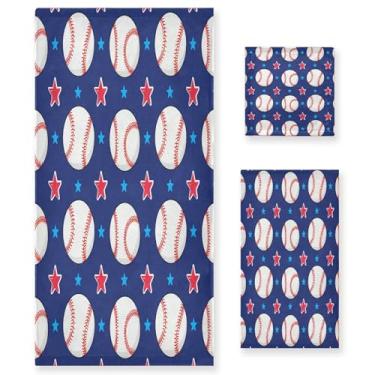 Imagem de xigua Conjunto de toalhas de banheiro com bolas de beisebol, toalha de banho macia absorvente, 3 peças, toalha de mão, toalhas decorativas para banheiro, academia, hotel, praia, piscina