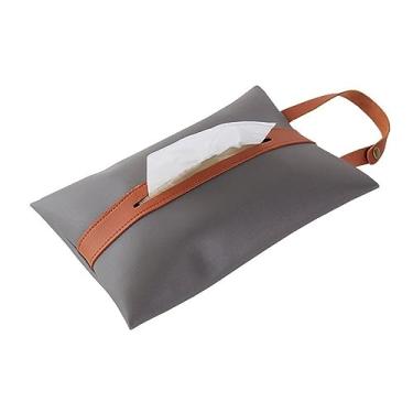 Imagem de Caixa de lenços de couro PU moderna pendurada para assento de carro bolsa de armazenamento de papel higiênico bolsa de papel suporte de papel caixa de lenços de mesa (cinza)