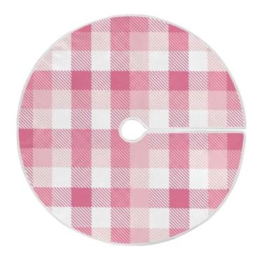 Imagem de Qilmy Saia xadrez para árvore de Natal de búfalo rosa 90 cm, de camurça, para árvore de Natal, adequada para ambientes internos e externos, festas, escritório, armário 549