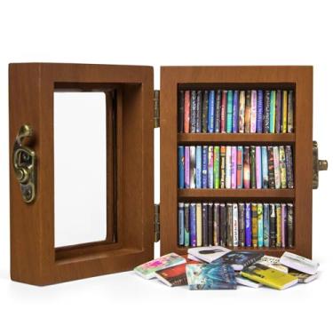 Imagem de DIIWOODX Minilivros de ansiedade com 60 peças de biblioteca de livros em miniatura de madeira para alívio do estresse, decoração de casa e escritório, presente exclusivo para amantes de livros