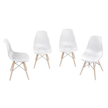 Imagem de Kit 4 Cadeiras Colmeia Base Madeira (Branca)