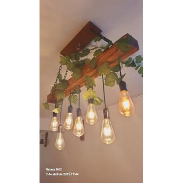 Imagem de Lustre Luminária Pendente Rústico de Madeira Maciça para 7 Lâmpadas Bivolt – Estilo Industrial