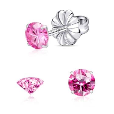 Imagem de Brincos de moissanite, brincos de titânio hipoalergênicos em ouro branco 18 quilates corte redondo cor D VVS1 Claridade Criada em Laboratório Moissanite Joia para mulheres e homens, 0,6CT-3,0CT