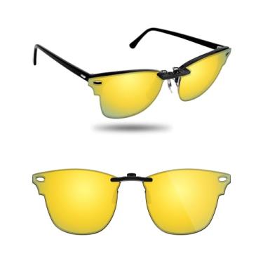 Imagem de Fiskr Óculos de sol polarizados Clip-On para Ray-Ban Clubmaster RB3016 (tamanho 51-21) - Proteção UV - Ajuste universal para homens e mulheres, Ouro 24K, 51*21mm