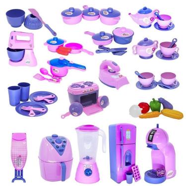 Imagem de Super Kit Cozinha Infantil Eletro Legumes Café Tábua 57Pç