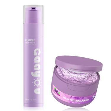 Imagem de Pó de clareamento dental roxo kit de clareamento dental natural conjunto de presentes em pó pasta de dente para homens mulheres remoção de manchas de dentes