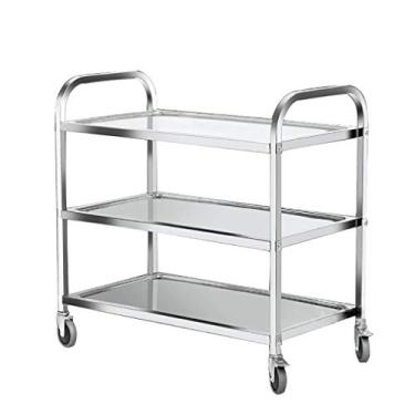 Imagem de Carrinhos de armazenamento de cozinha de aço inoxidável servindo como carrinho de compensação de catering, carrinho de rolamento de chá com rodas bloqueáveis (B 95 x 50 x 95 cm) (B 75 x 40 cm)