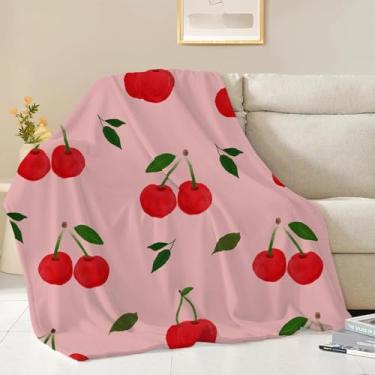 Imagem de NEWCOSPLAY Cobertor bonito e macio de lã estética para crianças, meninas, meninos, adolescentes, cobertor aconchegante para cama sofá acampamento (cereja, manta (127 x 152 cm))