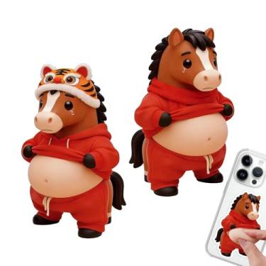 Imagem de Adesivos de cavalo choro 3D, adesivos engraçados de barriga de cavalo triste, adesivos de animais, brinquedo para aliviar o estresse, decalques macios de animais com adesivo, design de roupa vermelha