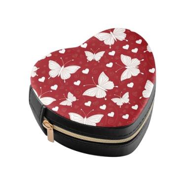 Imagem de Burbuja Mini caixa de joias borboleta em forma de coração vermelho para mulheres e meninas, estojo portátil organizador de armazenamento para brincos, anéis, colares e pulseiras