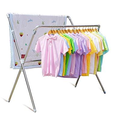 Imagem de Arejador de roupas dobrável para roupas tipo X escorredor engrossamento piso dobrável aerador de aço inoxidável para fácil armazenamento (Cor: Aço, Tamanho: 130-