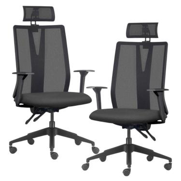 Imagem de Kit 2 Cadeiras Escritório Giratória Presidente Flow F02 Base Preta Sintético Preto - Lyam Decor