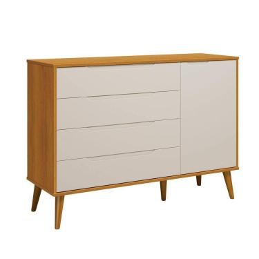 Imagem de Comoda Sapateira Elfe Retro 1 Porta 4 Gavetas Areia Fosco Com Savana - Moveisaqui