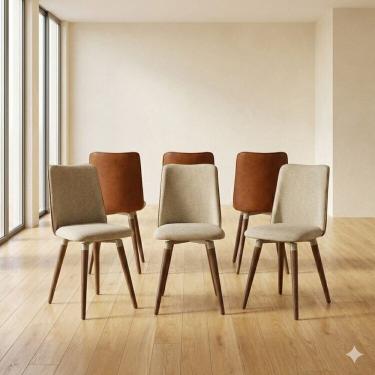 Imagem de Kit 6 Cadeiras Giratórias Madeira Maciça Dakota Natural/Champanhe