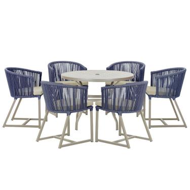 Imagem de Mesa e 6 Cadeiras De Jantar Noronha Fendi E7 Trama Original Azul