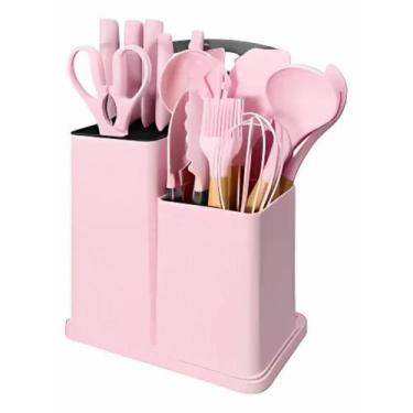 Imagem de Conjunto de Utensílios de Cozinha de Silicone, 19 Peças, Rosa - Master