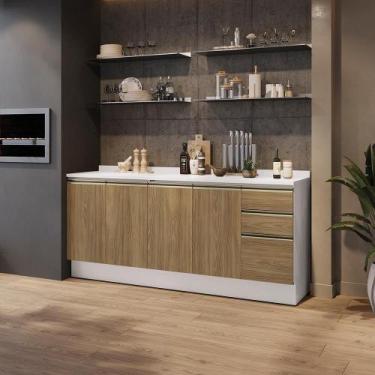 Imagem de Balcões De Cozinha 100% Mdf 200cm Branco/nogueira Celeste Kappesberg
