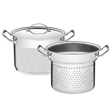 Imagem de Jogo Cozi-pasta Tramontina Professional Em Aço Inox Fundo Triplo Com Tampa Plana 2 Pçs...