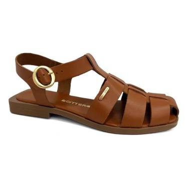 Imagem de Sandalia Rasteira Fechada Frente Tira Couro Legítimo Bottero, Caramelo