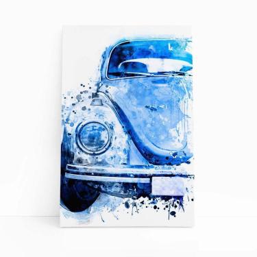 Imagem de Fusca Arte Aquarela Azul Ciano Carro Quadro Canvas 60X40Cm