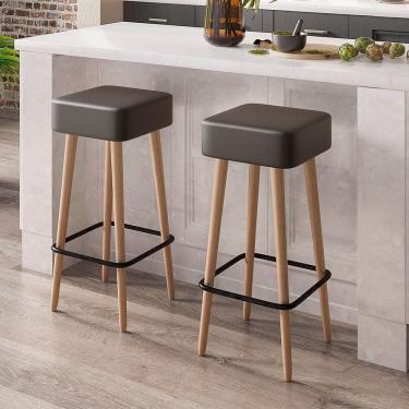 Imagem de Kit 02 Banquetas Alta Para Cozinha Área Gourmet Dubai Couríssimo Preto - Desk Design