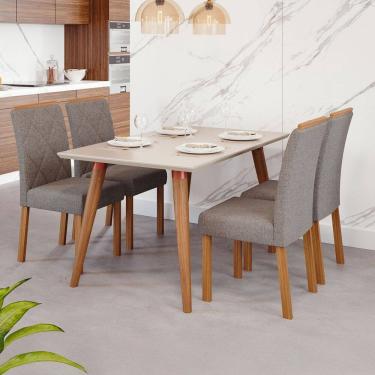 Imagem de Mesa de Jantar 4 Lugares Adele Fernanda com Vidro Off Madeira/White/Grafite - Cimol