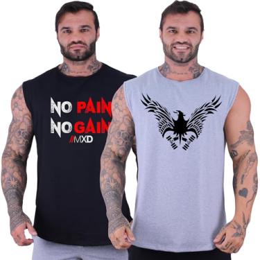 Imagem de Kit 2 Regatas Machão Longline Masculina MXD Conceito Sem Manga Treino Academia Musculação Estampada (G, Opção 20)