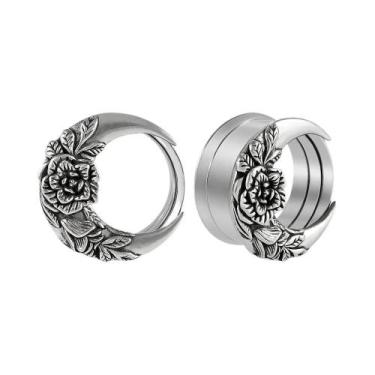 Imagem de Túneis De Orelha Unissex Em Aço Inoxidável Com Design De Flor E Lua, 8