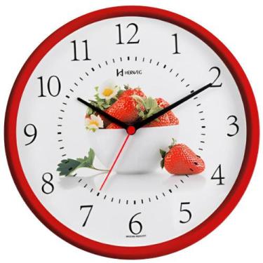 Imagem de Relógio Parede Cozinha 26 Cm Frutas Morango Herweg, Vermelho