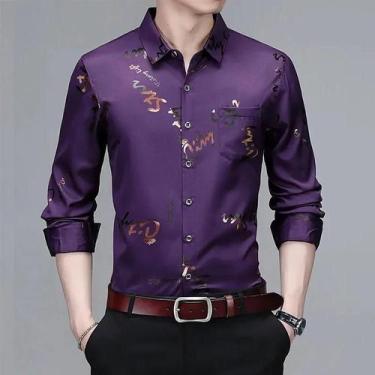 Imagem de Camisa Masculina Casual De Manga Longa Estampada, Não Amassa, Resisten