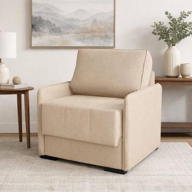 Imagem de Sofá Cama Solteiro Isis 100cm em Tecido Veludo Veludo Bege