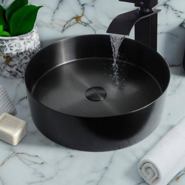 Imagem de Cuba Redonda de Aço Inox para Banheiro Preto
