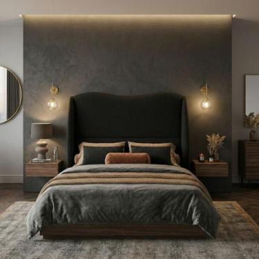 Imagem de Cabeceira Cama Casal Petala 160cm Orgânica Curva Bouclê Preto - Montan