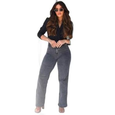 Imagem de CALÇA JEANS WIDE LEG FEMININA CINTURA ALTA BÁSICA COM ELASTANO 28000 42 VINTAGE UNICA-Feminino