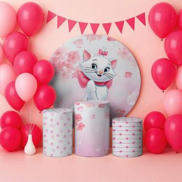 Imagem de Capas Painel Redondo Cilindros Decoração Gatinha Laço - Genérica