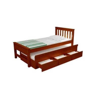 Imagem de Kit Bicama 3 Gavetas Esmeralda Solteiro com 2 Colchões Espuma D28 Madeira Maciça Pérola Avelã Mundo Maior