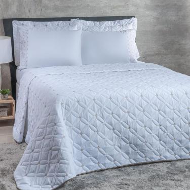 Imagem de Kit Cobre Leito 6 Peças King Ideale Percal 200 Fios 100% Poliéster - Branco/cáqui