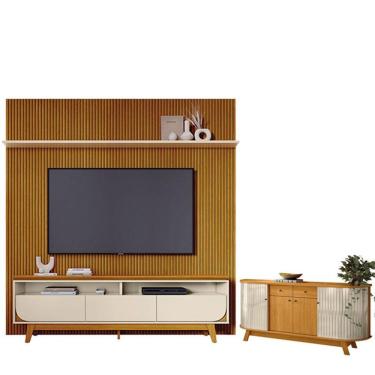 Imagem de Estante Home Theater Com Bancada Suspensa Luna Com Aparador Para Sala Buffet Mônaco Cin...