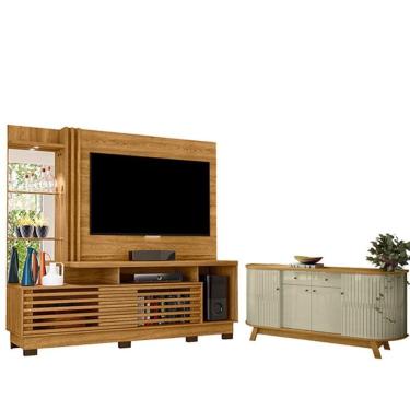Imagem de Estante Home Theater Frizz Plus Cumaru Com Pés Com Aparador Para Sala Buffet Mônaco Cum...
