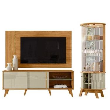 Imagem de Rack Bancada E Painel Para TV Cronos com Cristaleira Marina Cumaru Opa