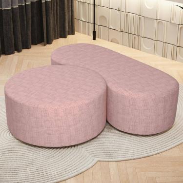 Imagem de Kit Puff Redondo Lola e Puff Recamier Orgânico Orbit W01 Linho Rosa - Lyam Decor