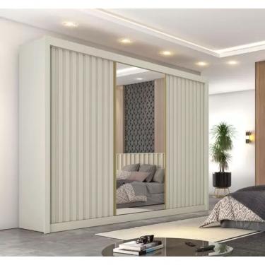 Imagem de Guarda Roupa Casal Com 3 Portas De Correr E Espelho Central - Athenas -off White - Móve...