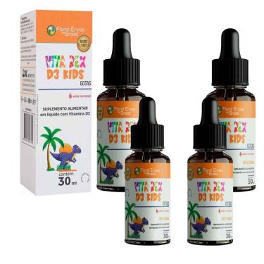 Imagem de Kit 4x Vitamina D3 Kids 4x30 ml Morango Floral Ervas do Brasil-Unissex