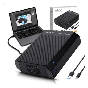 Imagem de Hd Externo Usb C 3.1 E Usb 3.0 3tb 3.5'' Portátil Com Fonte - Exbom