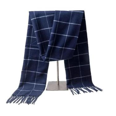 Imagem de Cachecol Quadriculado Risca - Tassel, Azul marinho