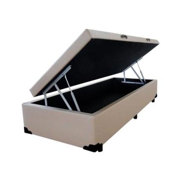 Imagem de Cama Box com Baú Solteiro Cama Box Baú Solteirão Sintético Estrutura em Madeira Bege