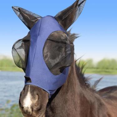 Imagem de Máscara anti-moscas para cavalo Menjo, elástica, proteção UV, azul-mar