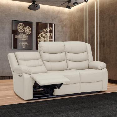Imagem de Poltrona Reclinável Elétrica Hollywood 3 Lugares com Massagem Pu Bege Gran Belo