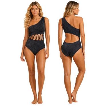 Imagem de Maiô Feminino Lurex Com Bojo Ombro Único Recortes Trançados - Penelope